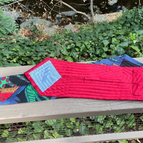 Blue red safari giraffe animals obi style upcycled wrap silk ties belt OS - Picture 4 of 15